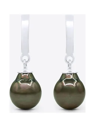 Boucles d'Oreilles Véritables Perles de Tahiti Poires 8-9 mm — Or Blanc 375 Millièmes 1