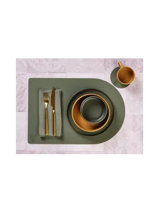 Sous-verre rond réversible - 6 pièces - Cuir recyclé blanc crème et vert de gris 5