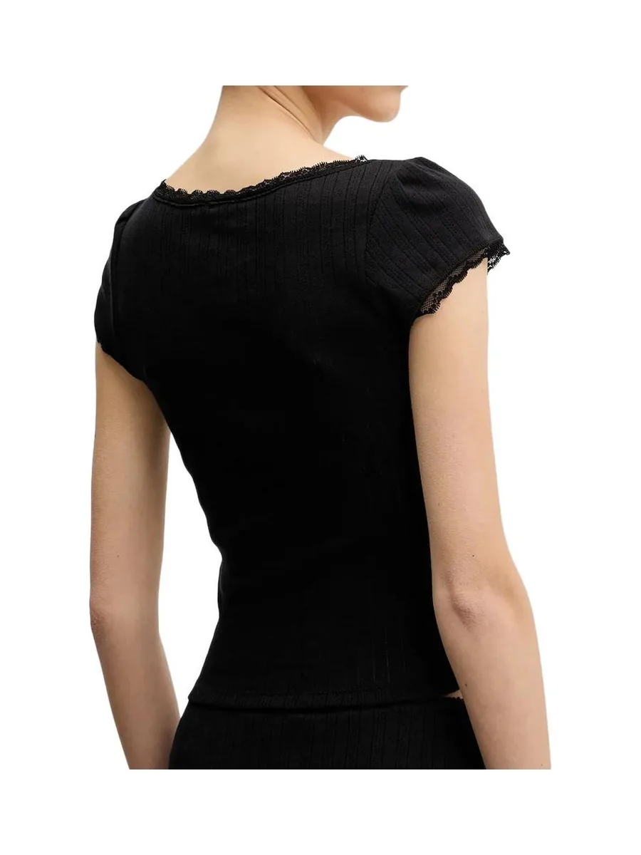 T-shirt Noir Femme Tommy Hilfiger Pointell 3