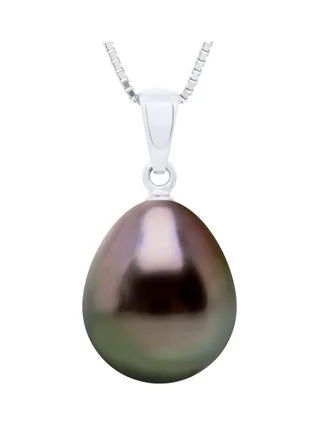 Pendentif Bélière Articulée Véritable Perle de Tahiti Poire 11-12 mm — Or Blanc 375 Millièmes 1