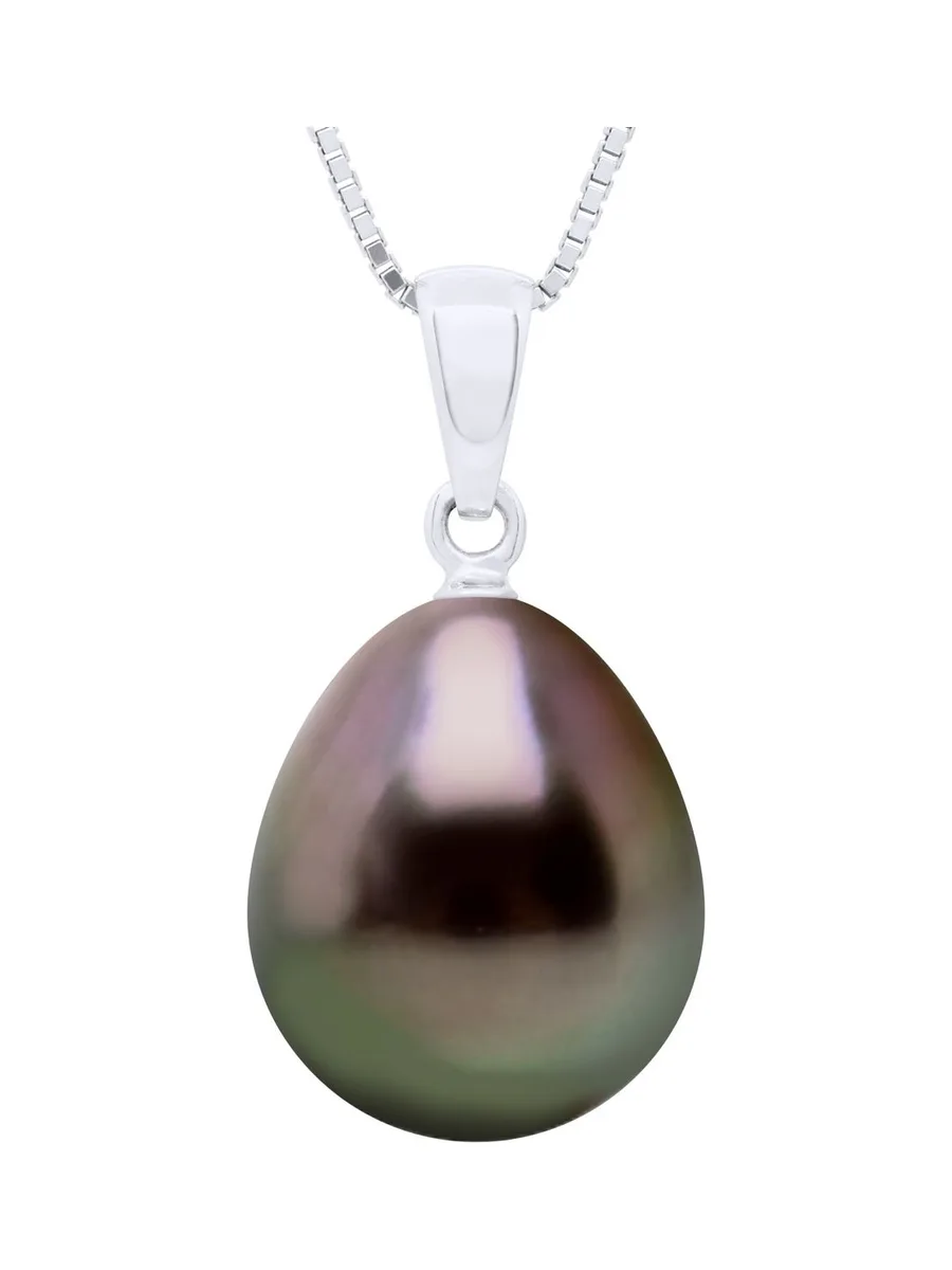 Pendentif Bélière Articulée Véritable Perle de Tahiti Poire 11-12 mm — Or Blanc 375 Millièmes 1