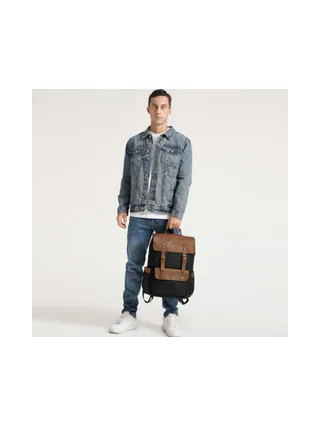 ED - Sac à dos en cuir véritable et toile enduite - Bleu 29