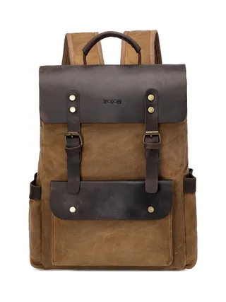 ED - Sac à dos en cuir véritable et toile enduite - Bleu 9