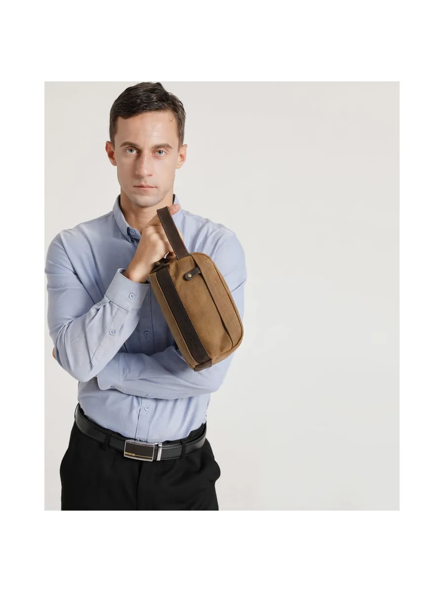 TONY - Trousse de toilette en cuir véritable et toile enduite - Bleu 42