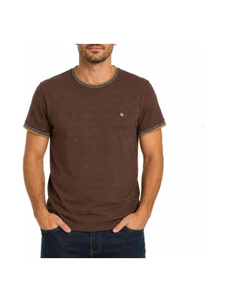 T-Shirt Marron Homme RMS26 Rayures 1