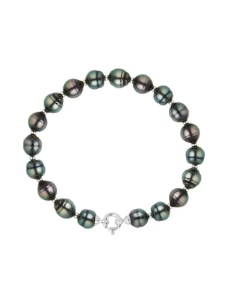 Bracelet Véritables Perles de Tahiti Cerclées 9-10 mm — Or Blanc 375 Millièmes — 18 cm 1