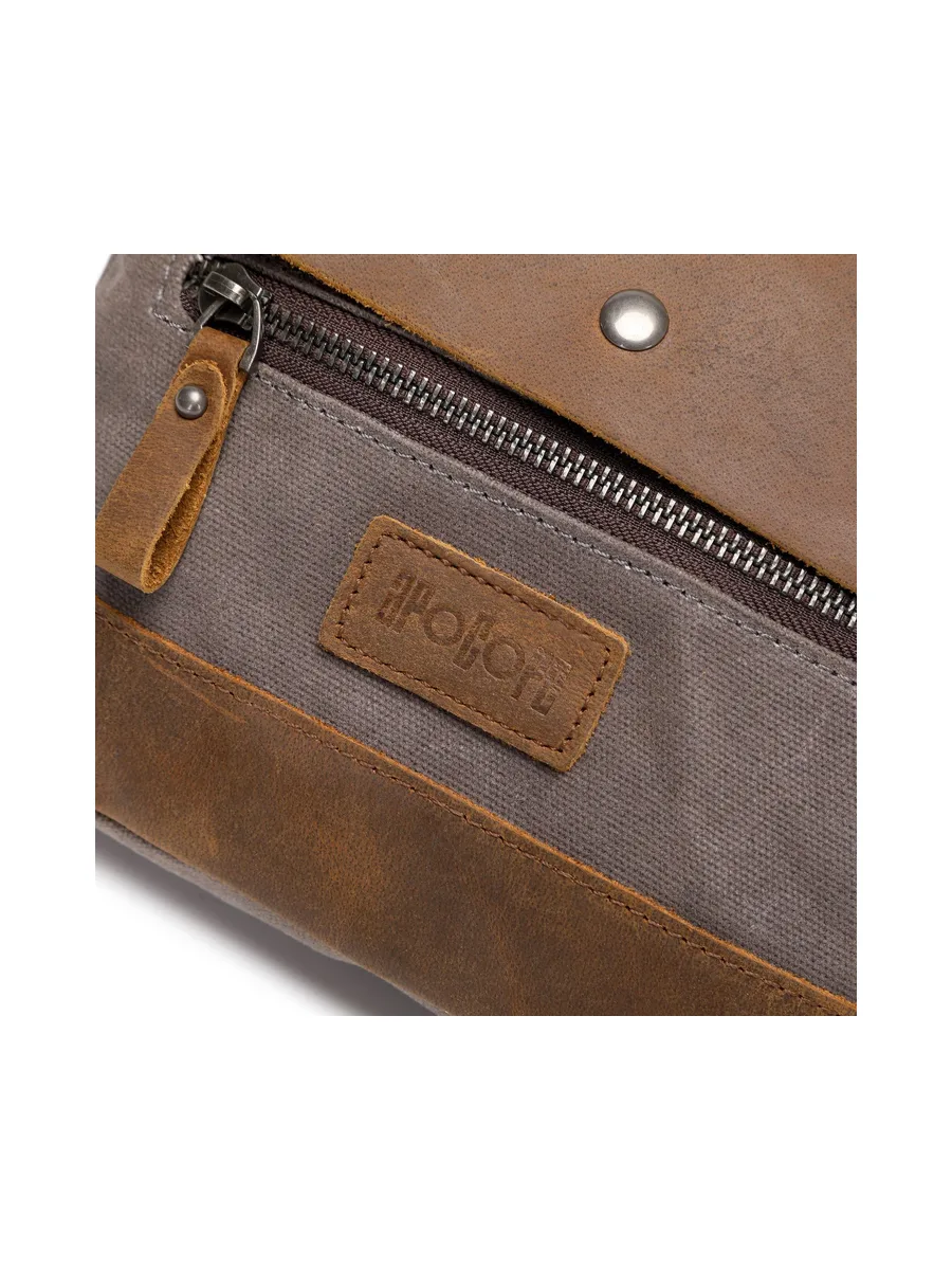 JEFF - Pochette banane en cuir véritable et toile enduite - Bleu 55
