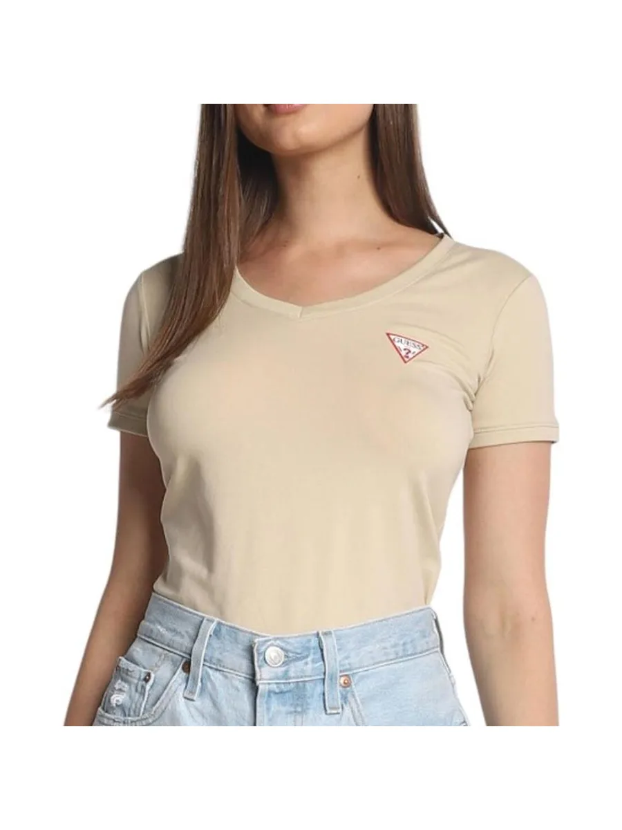 T-shirt Beige Femme Guess Mini Triangle 1