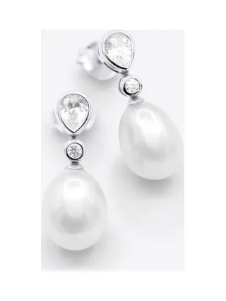 Boucles d'Oreilles Véritables Perles d'Eau Douce Poires 7-8 mm — Argent 925 Millièmes 1