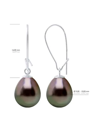 Boucles d'Oreilles Véritables Perles de Tahiti Poires 9-10 mm — Or Blanc 375 Millièmes 3