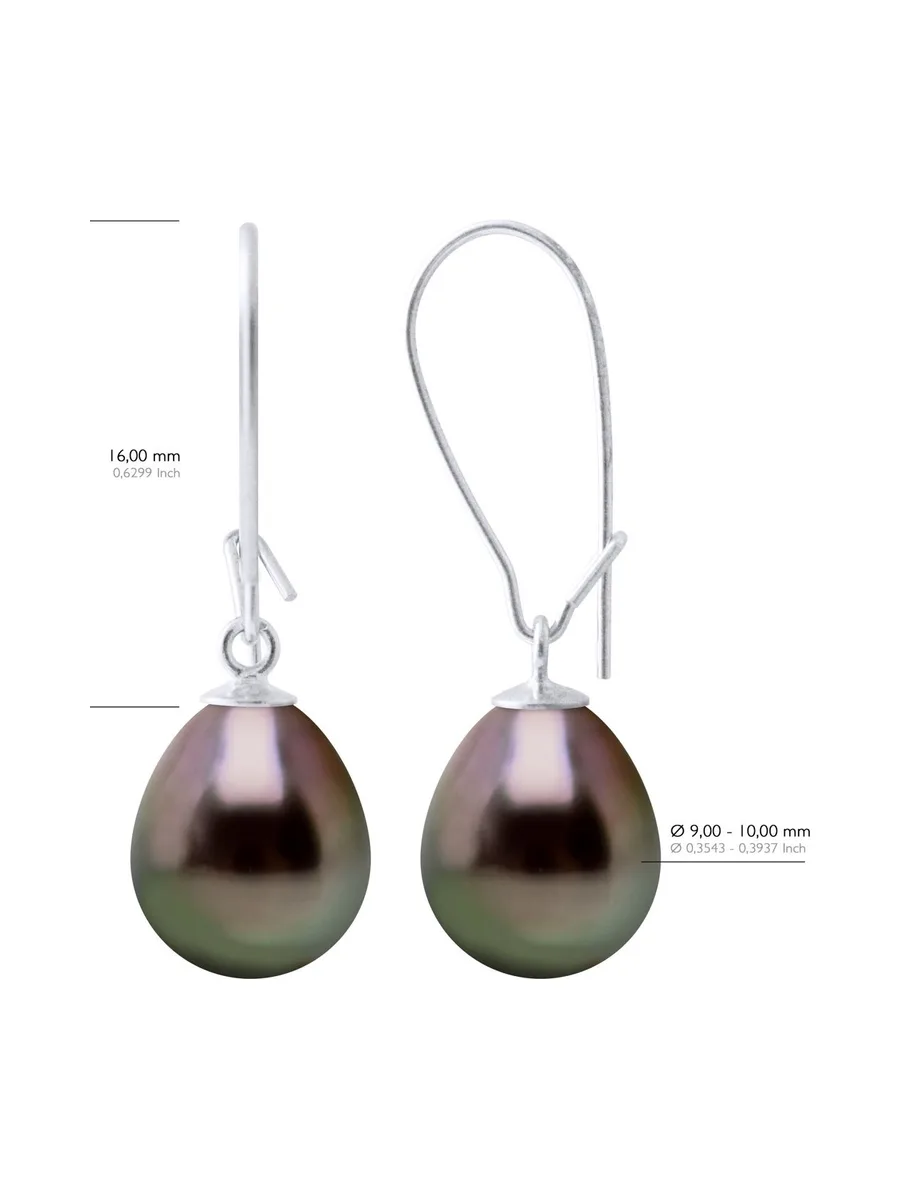 Boucles d'Oreilles Véritables Perles de Tahiti Poires 9-10 mm — Or Blanc 375 Millièmes 3