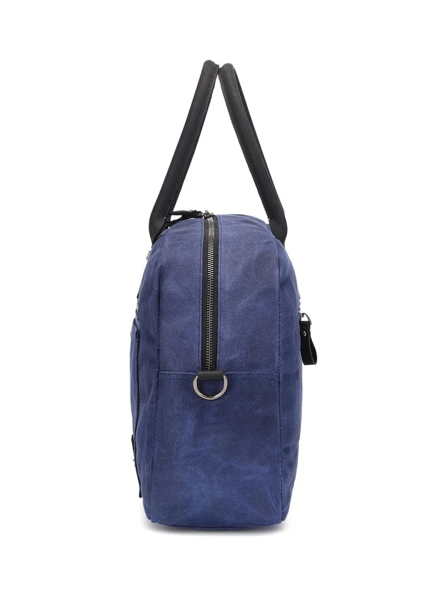 BART - Sac week-end en cuir véritable et toile enduite - Bleu 3