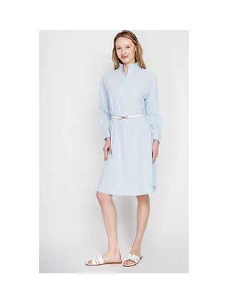 Robe col mao foufou évasée boutonnée devant à manches longues à rayure 3