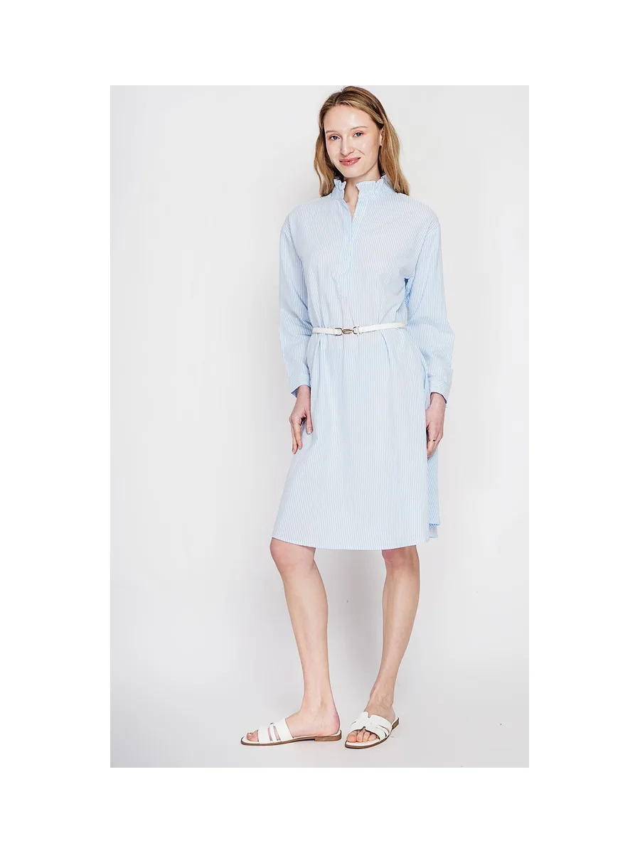 Robe col mao foufou évasée boutonnée devant à manches longues à rayure 3