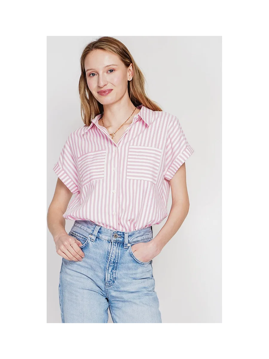 Chemise boutonnée devant à manche court à rayure 13