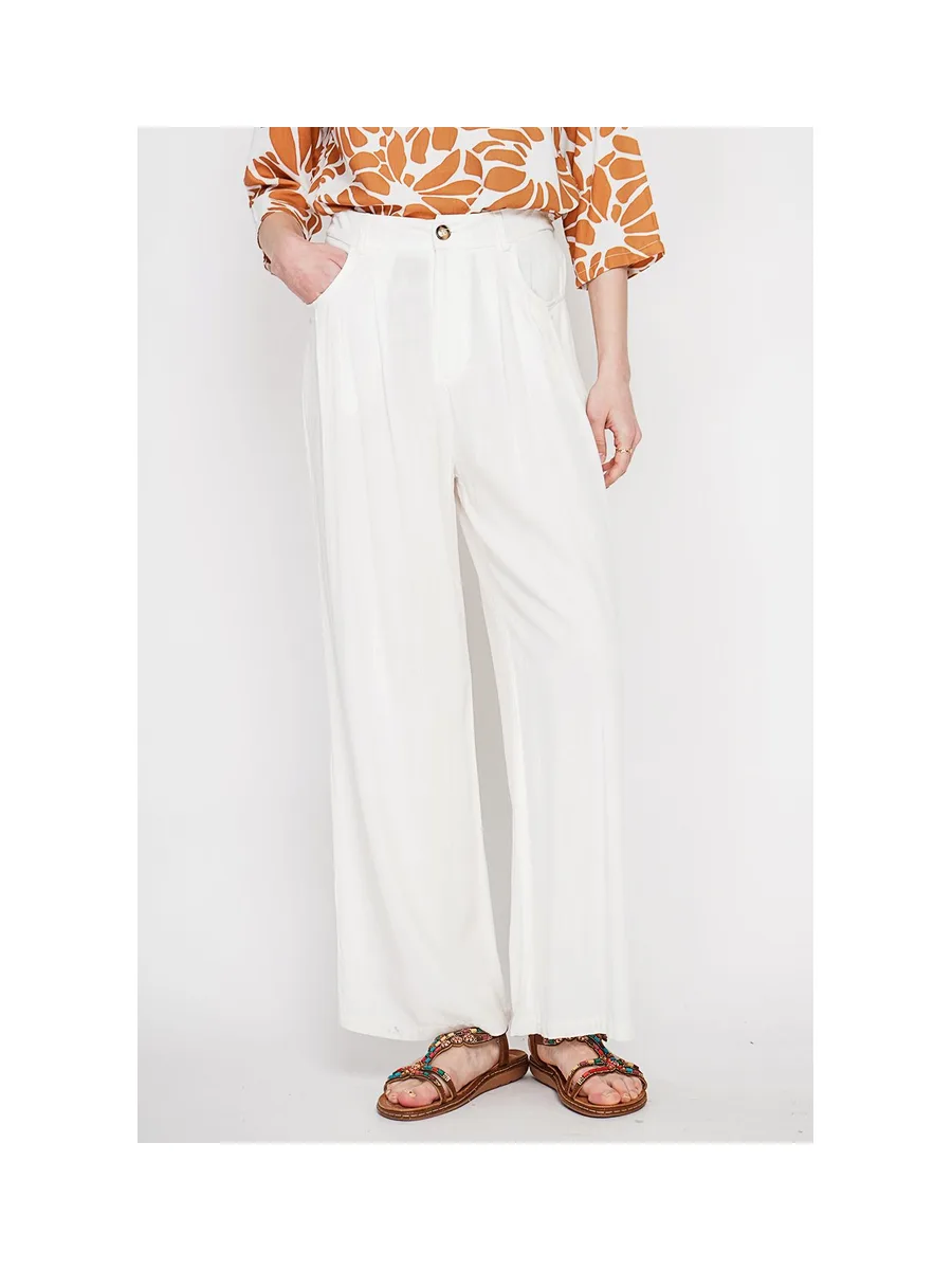 Pantalon coupe ajusté à jambe large fermeture zippée avec ceinture 8