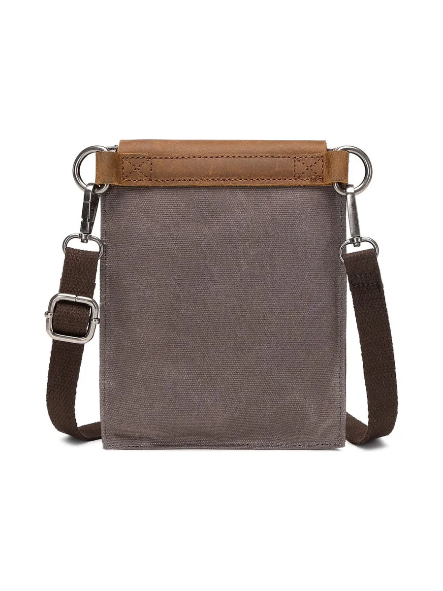 VAL - Pochette bandoulière en cuir véritable et toile enduite - Bleu 52