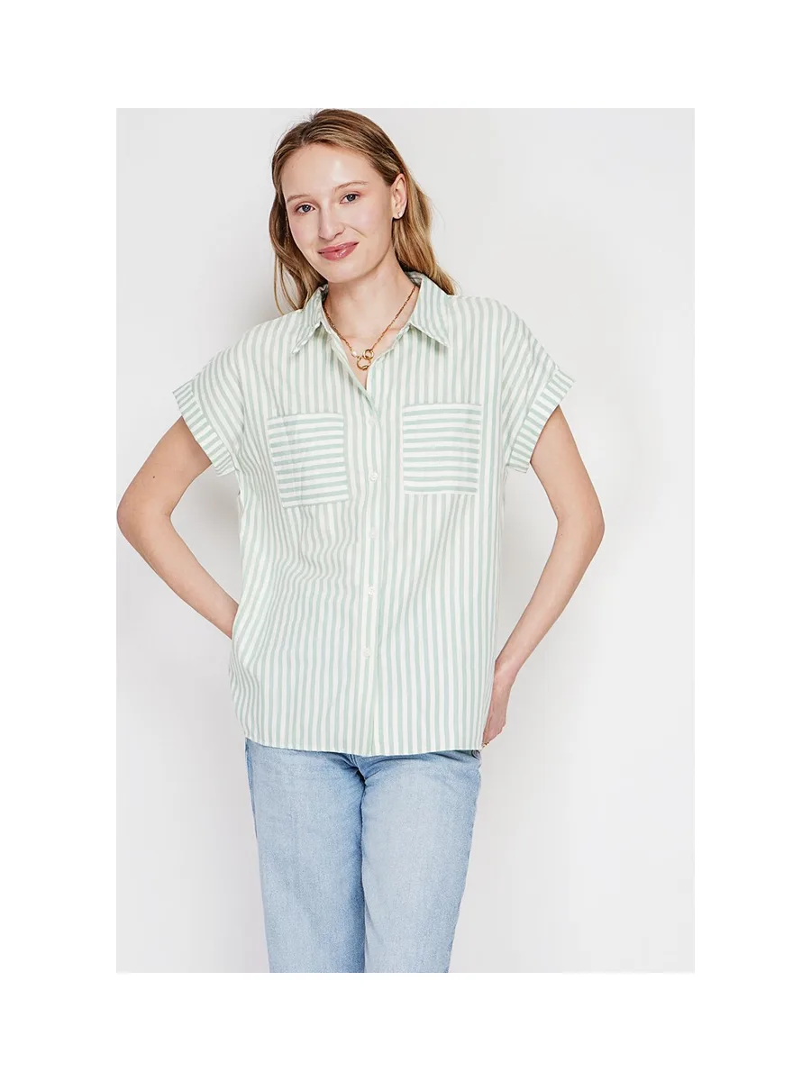Chemise boutonnée devant à manche court à rayure 5