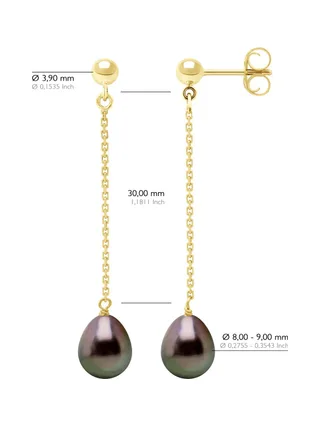 Boucles d'Oreilles Véritables Perles de Tahiti Poires 8-9 mm — Or Jaune 375 Millièmes 2