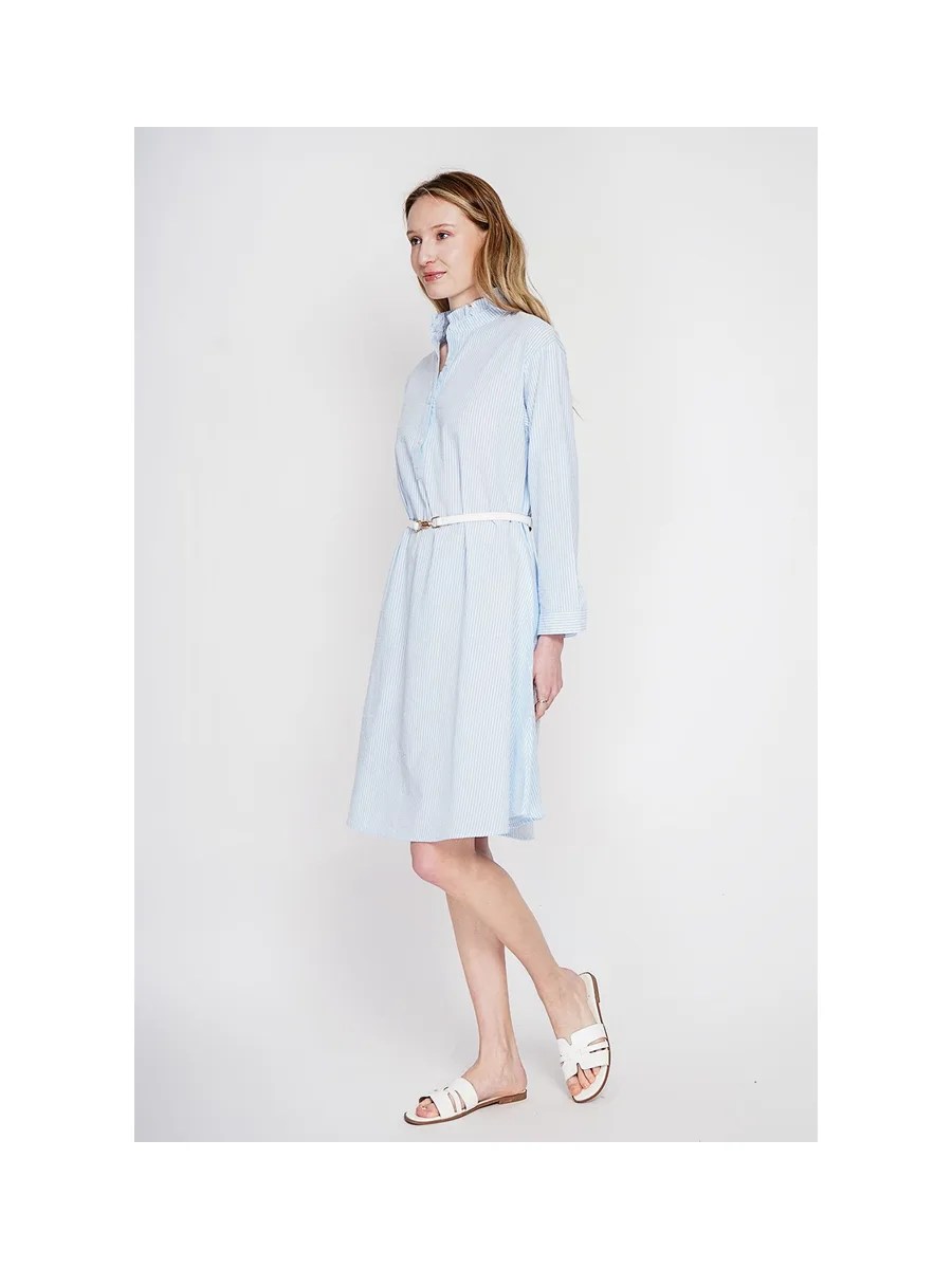 Robe col mao foufou évasée boutonnée devant à manches longues à rayure 2