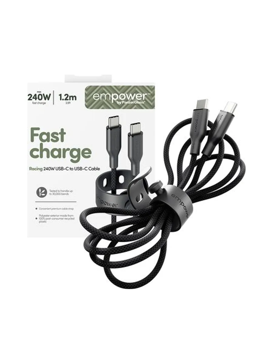 PanzerGlass empower™ by ® Racing 240W USB-C to USB-C Cable | USB 2.0 | 1.2M | Space Black USB cable 5
