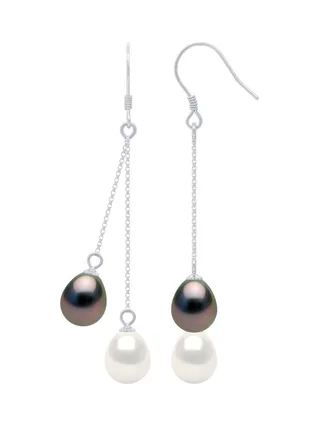 Boucles d'Oreilles Véritable Perle de Tahiti Ovales 8-9 mm — Argent 925 Millièmes Rhodié 1