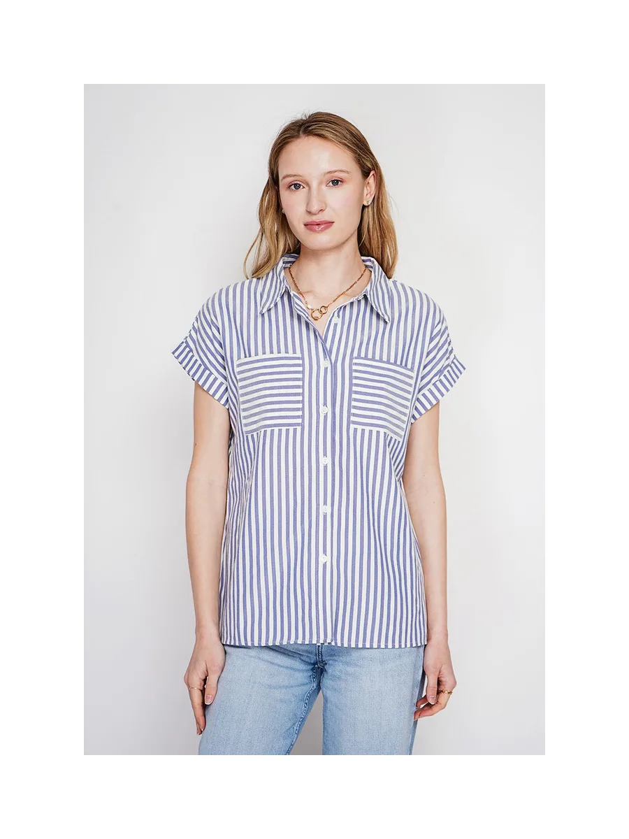 Chemise boutonnée devant à manche court à rayure 3