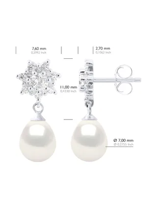 Boucles d'Oreilles Véritables Perles d'Eau Douce Poires 7-8 mm — Argent 925 Millièmes 2