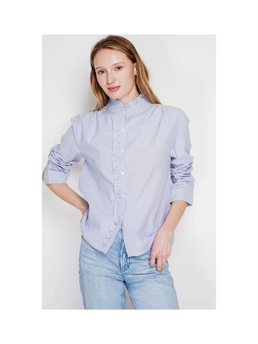 Chemise col montant rayée à manches longues boutonnée devant 10