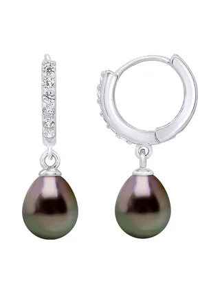 Boucles d'Oreilles Véritables Perles de Tahiti 8-9 mm — Argent 925 Millièmes Rhodié 1