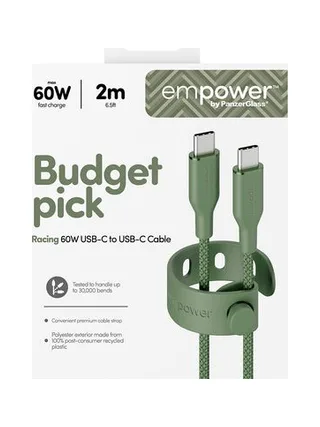 PanzerGlass empower™ by ® Racing 60W USB-C to USB-C Cable | USB 2.0 | 2M | Sage USB cable 3