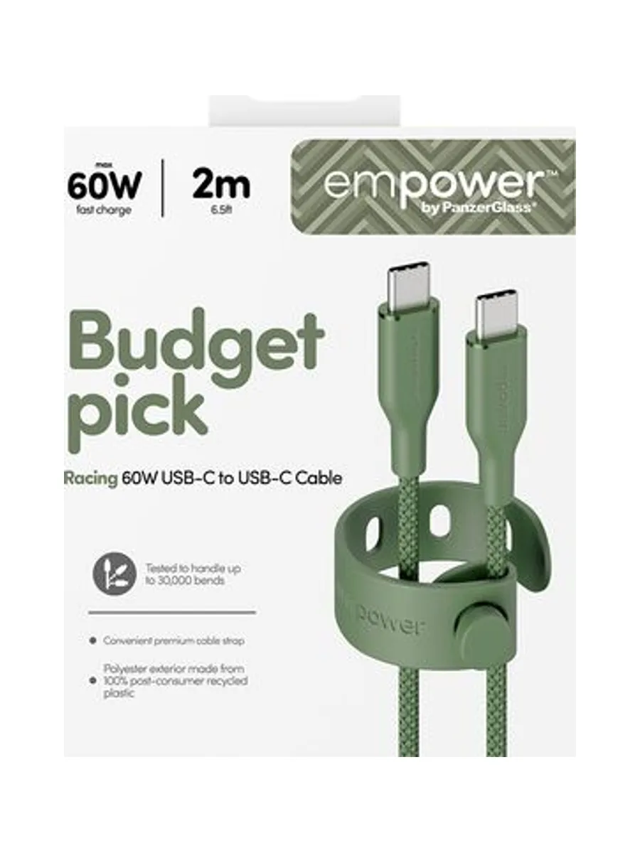 PanzerGlass empower™ by ® Racing 60W USB-C to USB-C Cable | USB 2.0 | 2M | Sage USB cable 3