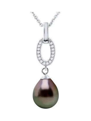 Collier Maille Forçat Véritable Perle de Tahiti Poire 8-9 mm — Argent 925 Millièmes Rhodié — 42 cm 1