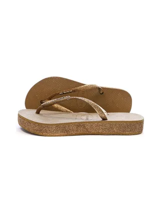 Tongs Marron/Doré Femme Havaianas Slim Platform Sparkle 1