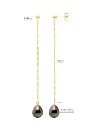 Boucles d'Oreilles Véritables Perles de Tahiti Poires 8-9 mm — Or Jaune 375 Millièmes 2
