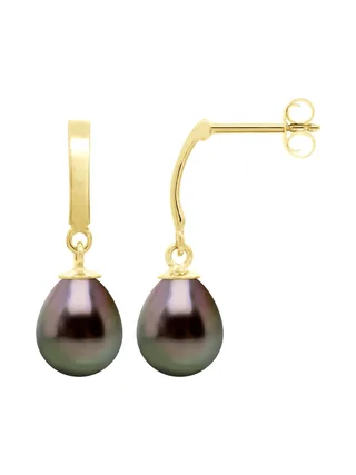 Boucles d'Oreilles Véritables Perles de Tahiti 8-9 mm — Or Jaune 375 Millièmes 3