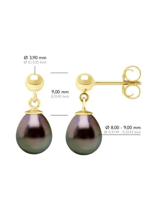 Boucles d'Oreilles Véritables Perles de Tahiti Poires 8-9 mm — Or Jaune 375 Millièmes 2