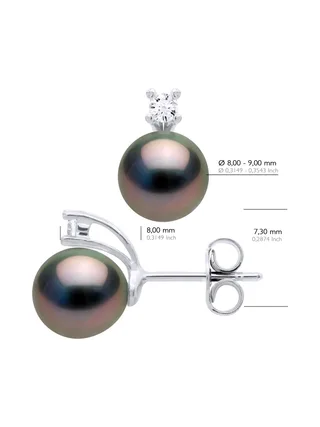 Boucles d'Oreilles Véritables Perles de Tahiti Poires 8-9 mm — Argent 925 Millièmes 2