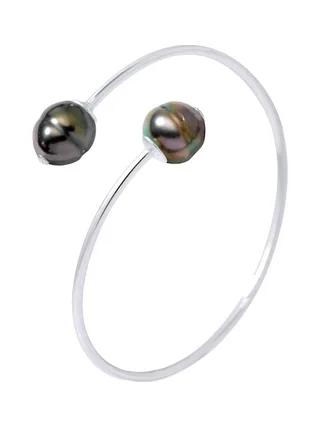 Bracelet Jonc Véritables Perles de Tahiti Cerclées 10-11 mm — Argent 925 Millièmes — 20 cm 1