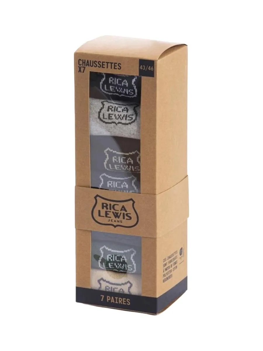 X7 Paires de Chaussettes Noir/Gris Homme RICA LEWIS SOC 2
