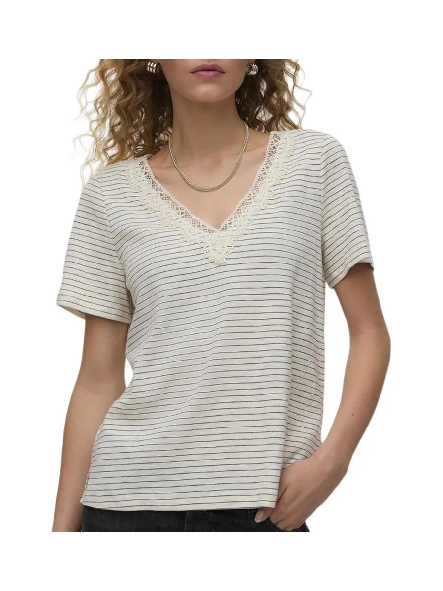 T-Shirt Blanc/Marine Femme Vero Moda Karoline 2
