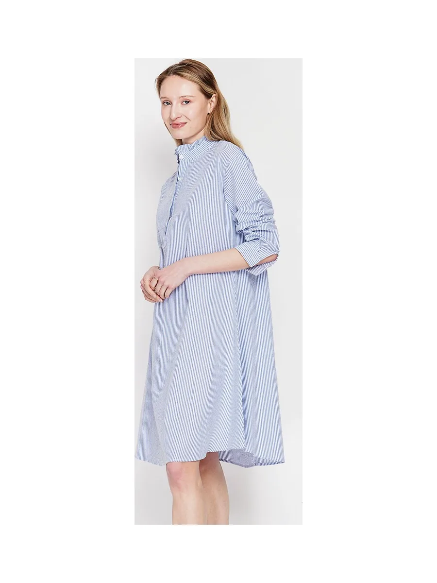 Robe col mao foufou évasée boutonnée devant à manches longues à rayure 12