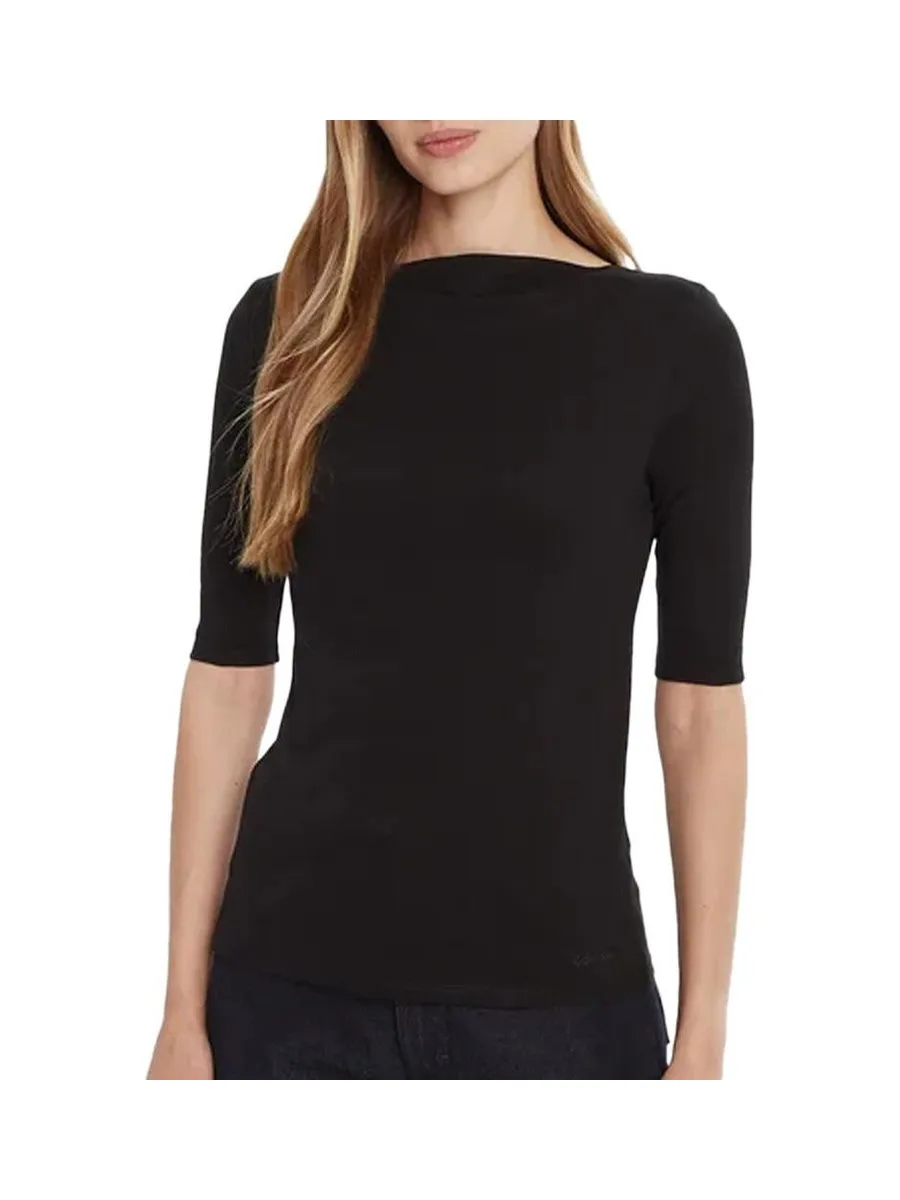 T-Shirt Noir Femme Calvin Klein Jeans Half Supima Boat 2