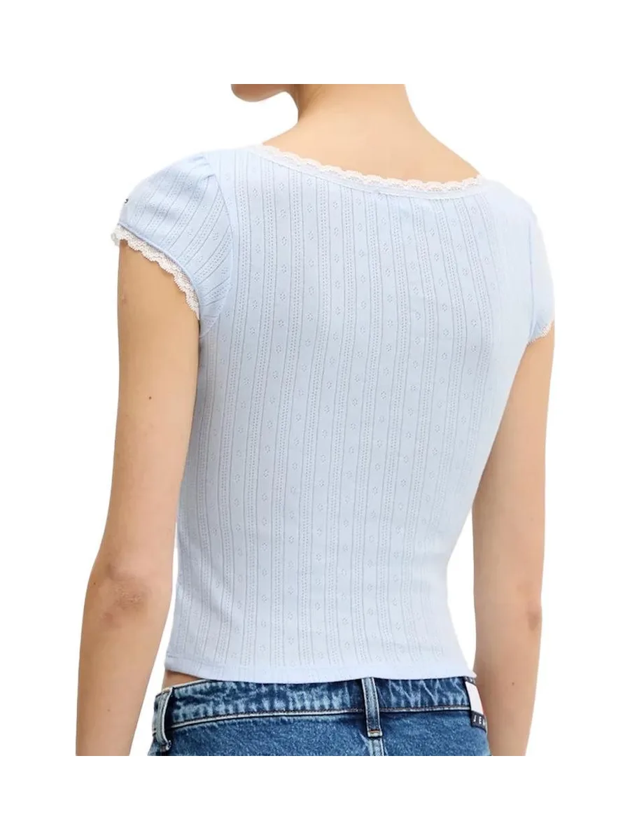 T-shirt Bleu Femme Tommy Hilfiger Pointell 3