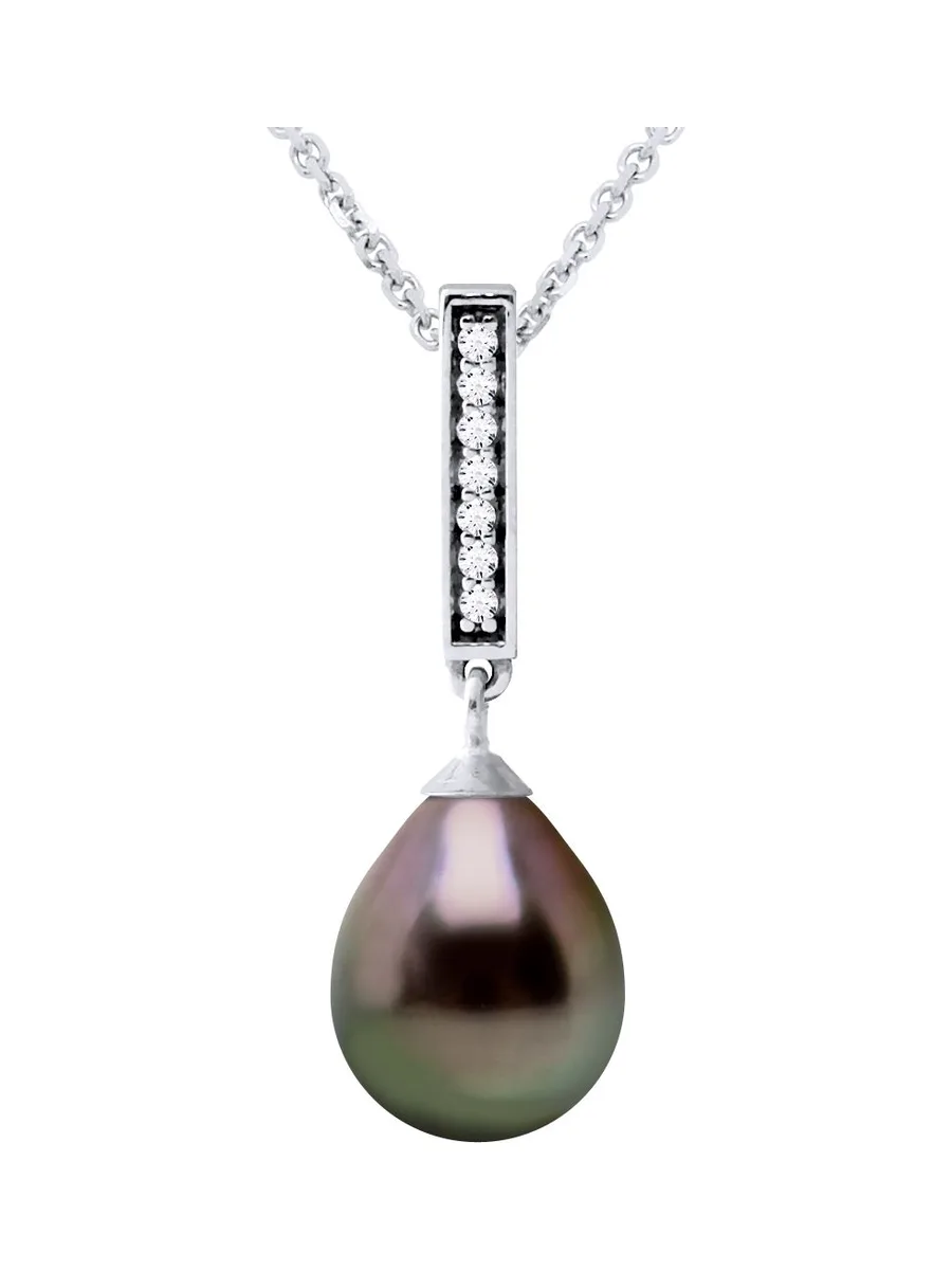 Collier Maille Forçat Véritable Perle de Tahiti Poire 8-9 mm — Argent 925 Millièmes Rhodié — 42 cm 1