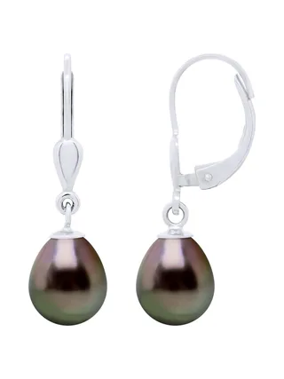 Boucles d'Oreilles Véritables Perles de Tahiti Poires 8-9 mm — Argent 925 Millièmes 1