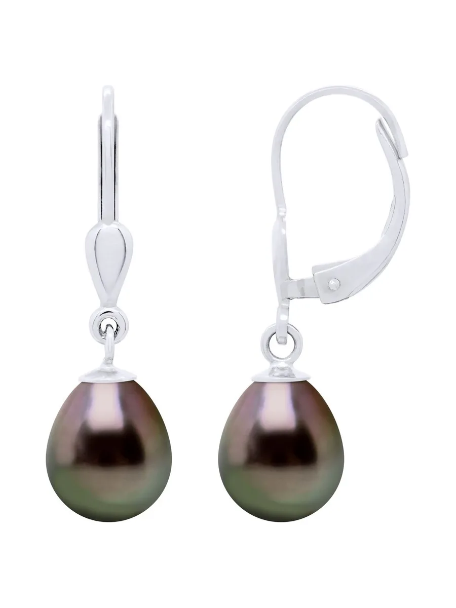 Boucles d'Oreilles Véritables Perles de Tahiti Poires 8-9 mm — Argent 925 Millièmes 1