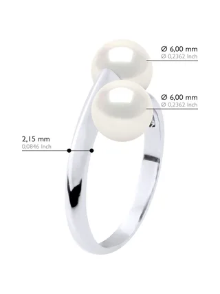 Bague Toi & Moi Véritables Perles d'Eau Douce Rondes 6-7 mm — Argent 925 Millièmes Rhodié 2
