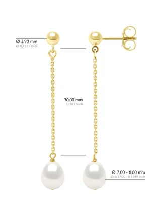 Boucles d'Oreilles Véritables Perles d'Eau Douce Poires 7-8 mm — Or Jaune 375 Millièmes 2