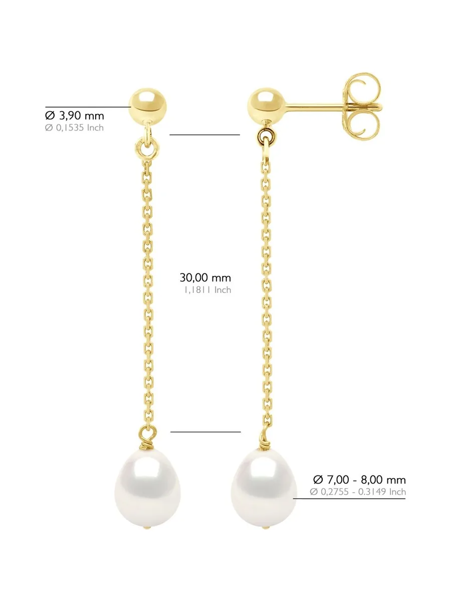 Boucles d'Oreilles Véritables Perles d'Eau Douce Poires 7-8 mm — Or Jaune 375 Millièmes 2